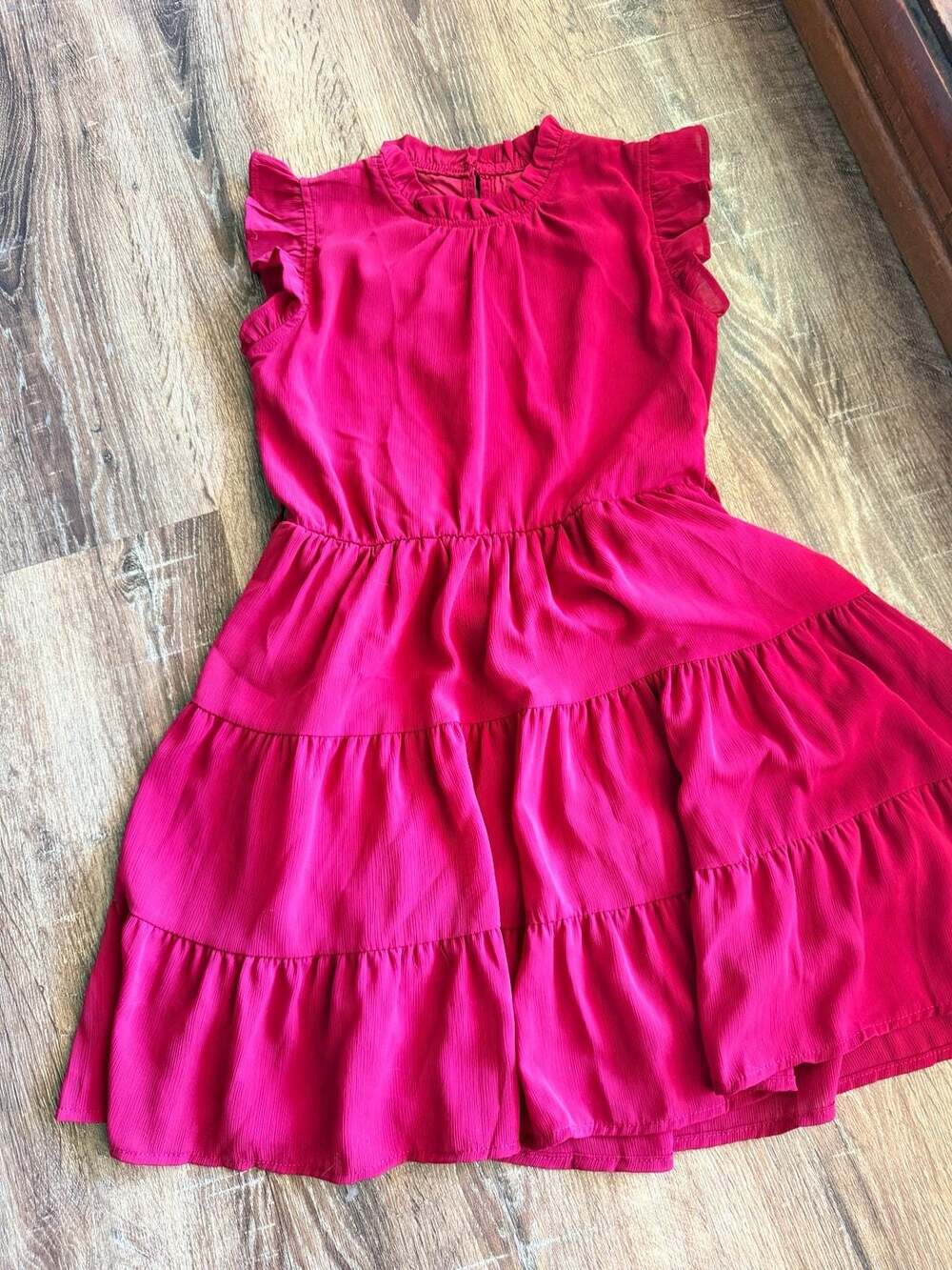 Girls Tiered Ruffle Babydoll Dress Tunic Maroon Sleeveless